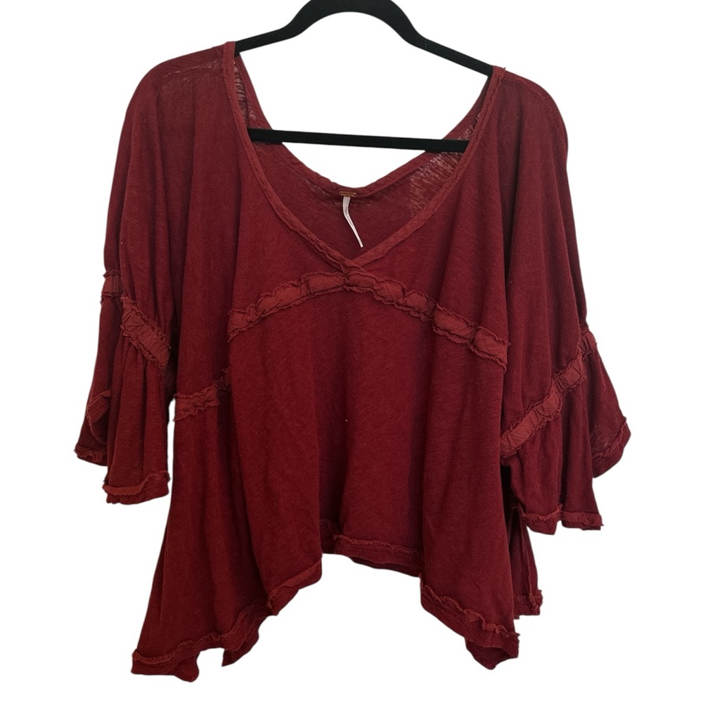 Free People Women's Red V-Neck Top
